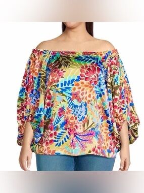 SugarLips NWT Women’s Plus Floral Off Shoulder Blouse Top 2X, Resort Wear Cruise